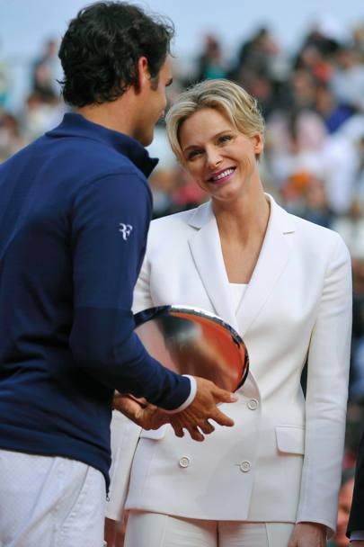 Roger Federer salutato dalla principessa Charlene (Olycom)